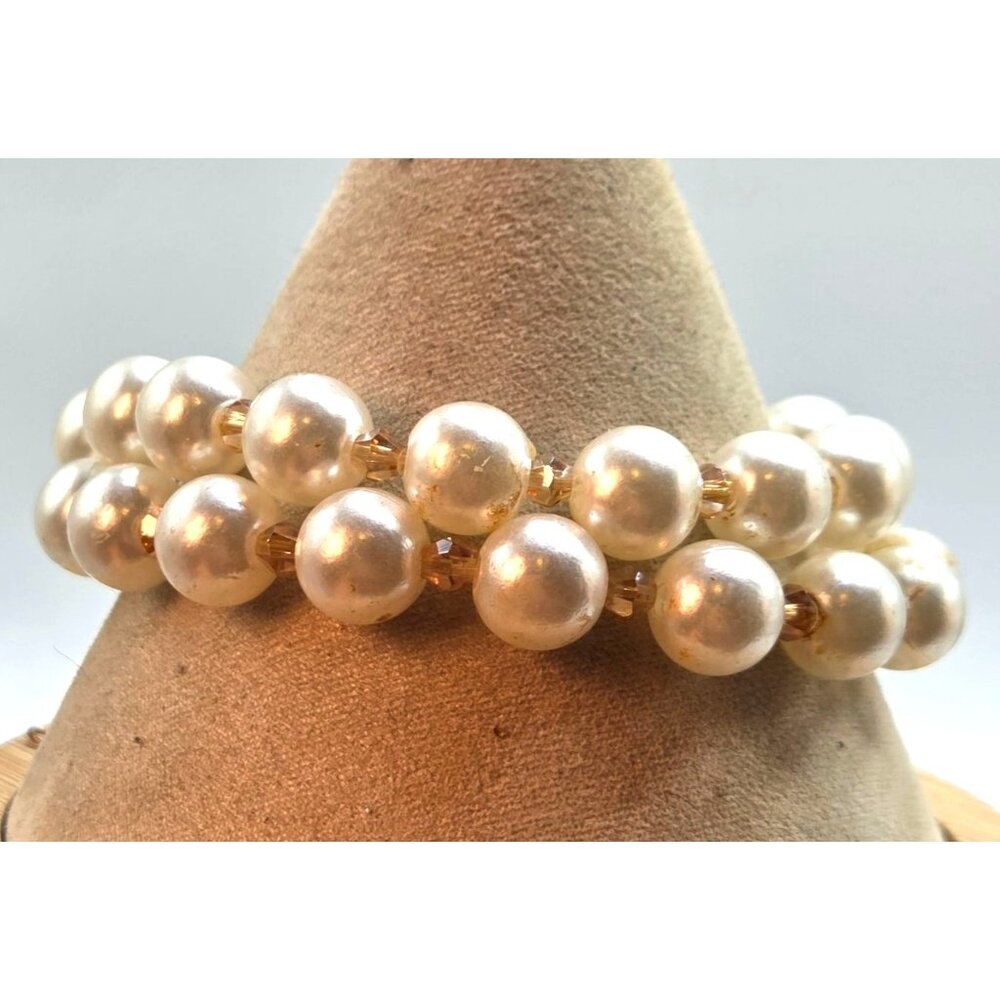 Double Strand Faux Pearl & Beaded Bracelet - Adjustable